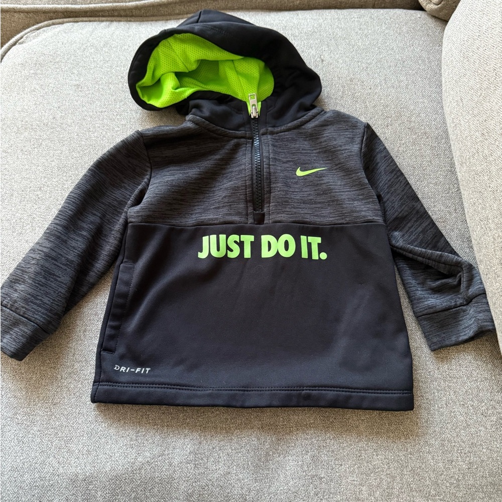 Nike Kids Black and Neon Green Hoodie
